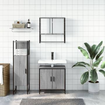 3 Piece Bathroom Furniture Set - Grey Sonoma Engineered Wood