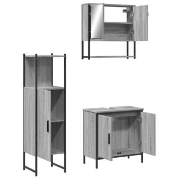 3 Piece Bathroom Furniture Set - Grey Sonoma Engineered Wood