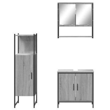 3 Piece Bathroom Furniture Set - Grey Sonoma Engineered Wood