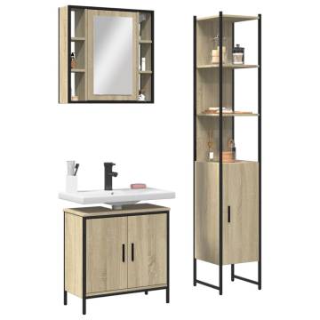 3 Piece Bathroom Cabinet Set in Sonoma Oak - Stylish Storage