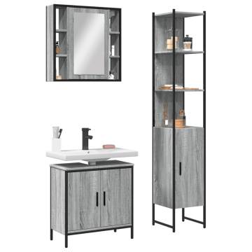 3 Piece Bathroom Cabinet Set - Grey Sonoma Engineered Wood