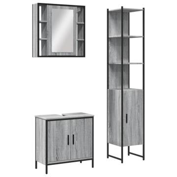 3 Piece Bathroom Cabinet Set - Grey Sonoma Engineered Wood