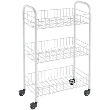 Metaltex Kitchen Trolley with 3 Baskets - Siena White