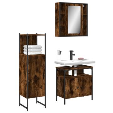 3 Piece Bathroom Cabinet Set - Smoked Oak & Engineered Wood