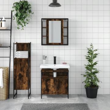 3 Piece Bathroom Cabinet Set - Smoked Oak & Engineered Wood