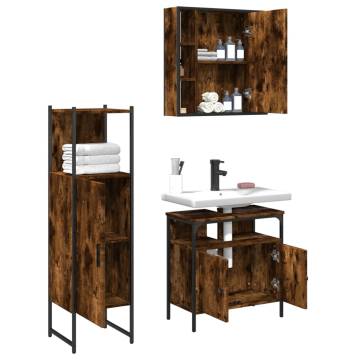 3 Piece Bathroom Cabinet Set - Smoked Oak & Engineered Wood