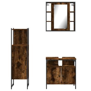 3 Piece Bathroom Cabinet Set - Smoked Oak & Engineered Wood