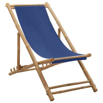 Deck Chair Bamboo & Canvas Navy Blue - Comfortable & Durable