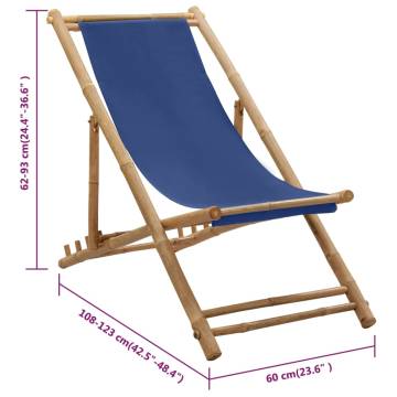 Deck Chair Bamboo & Canvas Navy Blue - Comfortable & Durable