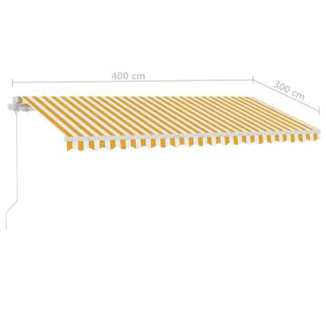 Manual Retractable Awning with LED - Yellow & White 400x300 cm