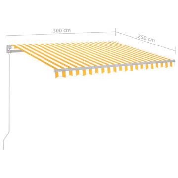 Manual Retractable Awning with LED - Yellow & White 300x250 cm