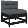 Middle Sofa with Cushions - Black Solid Wood Pine | HipoMarket