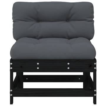 Middle Sofa with Cushions - Black Solid Wood Pine | HipoMarket