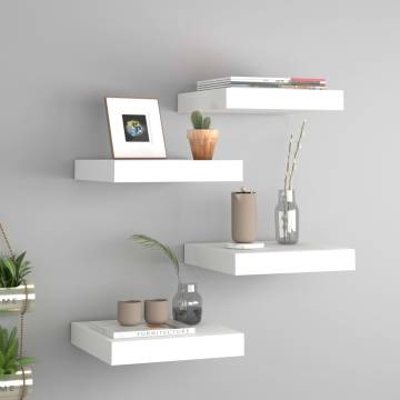 Floating Wall Shelves Set of 4 - Stylish White MDF Display