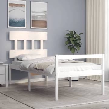 Solid Wood White Single Bed Frame with Headboard | Hipo Market