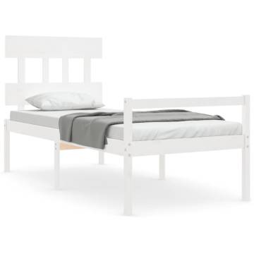 Solid Wood White Single Bed Frame with Headboard | Hipo Market