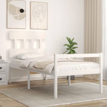 Solid Wood White Single Bed Frame with Headboard | Hipo Market