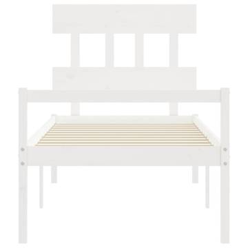 Solid Wood White Single Bed Frame with Headboard | Hipo Market