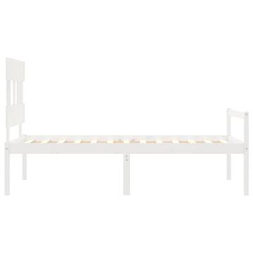 Solid Wood White Single Bed Frame with Headboard | Hipo Market