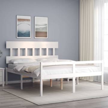 White Bed Frame with Headboard - 160x200 cm Solid Wood