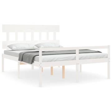 White Bed Frame with Headboard - 160x200 cm Solid Wood