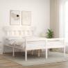 White Bed Frame with Headboard - 160x200 cm Solid Wood