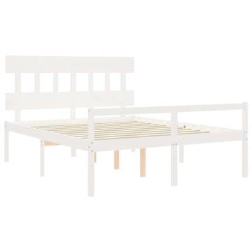 White Bed Frame with Headboard - 160x200 cm Solid Wood