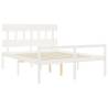 White Bed Frame with Headboard - 160x200 cm Solid Wood