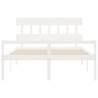 White Bed Frame with Headboard - 160x200 cm Solid Wood