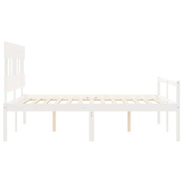 White Bed Frame with Headboard - 160x200 cm Solid Wood