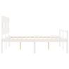 White Bed Frame with Headboard - 160x200 cm Solid Wood