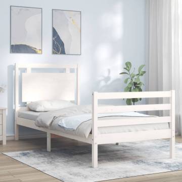 Bed Frame with Headboard - Solid Wood, 90x200 cm, White