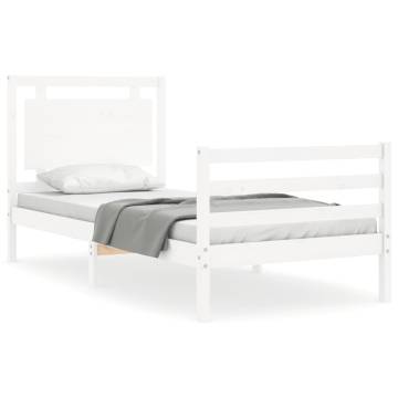 Bed Frame with Headboard - Solid Wood, 90x200 cm, White