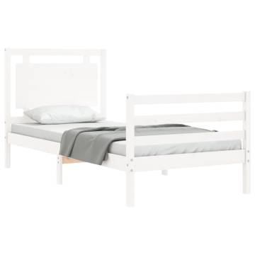 Bed Frame with Headboard - Solid Wood, 90x200 cm, White