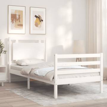 Bed Frame with Headboard - Solid Wood, 90x200 cm, White