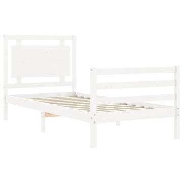 Bed Frame with Headboard - Solid Wood, 90x200 cm, White