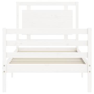 Bed Frame with Headboard - Solid Wood, 90x200 cm, White