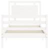 Bed Frame with Headboard - Solid Wood, 90x200 cm, White