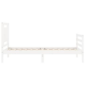 Bed Frame with Headboard - Solid Wood, 90x200 cm, White