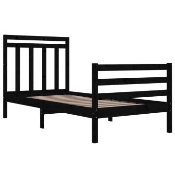 Black Solid Wood Bed Frame 90x200 cm | Classic Design