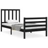 Black Bed Frame with Headboard - 100x200 cm Solid Wood