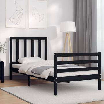 Black Bed Frame with Headboard - 100x200 cm Solid Wood