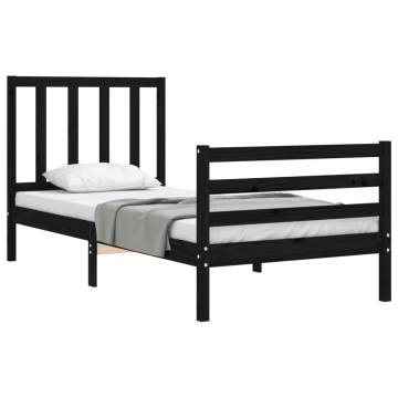 Black Bed Frame with Headboard - 100x200 cm Solid Wood