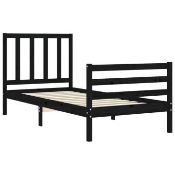 Black Bed Frame with Headboard - 100x200 cm Solid Wood