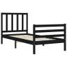 Black Bed Frame with Headboard - 100x200 cm Solid Wood