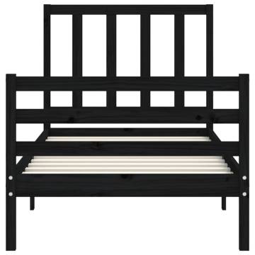 Black Bed Frame with Headboard - 100x200 cm Solid Wood