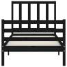 Black Bed Frame with Headboard - 100x200 cm Solid Wood