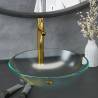 Bathroom Sink with Tap and Push Drain Frosted Tempered Glass Basin colour half frosted Tap gold tap 