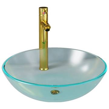 Frosted Tempered Glass Bathroom Sink with Tap & Drain