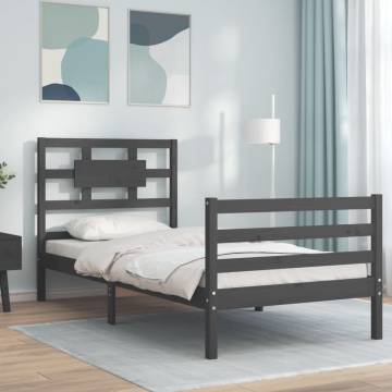 Grey Bed Frame with Headboard 90x200 cm | Solid Wood Elegance